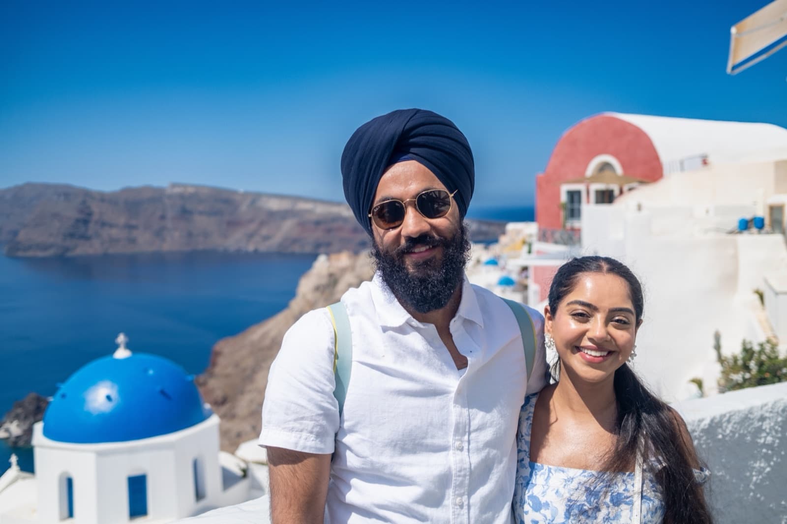 Harjaap Singh Makkar and his wife Baljot in Santorini, Greece
